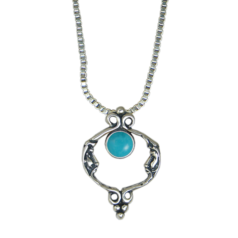 Sterling Silver Unusual Double Moon Necklace With Turquoise Sterling Silver Unusual Double Moon Necklace With Turquoise